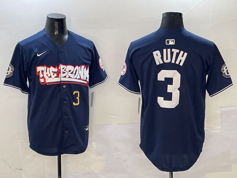 Men New York Yankees #3 Ruth Drak Blue four generations Joint Name 2025 Nike MLB Jersey style 4